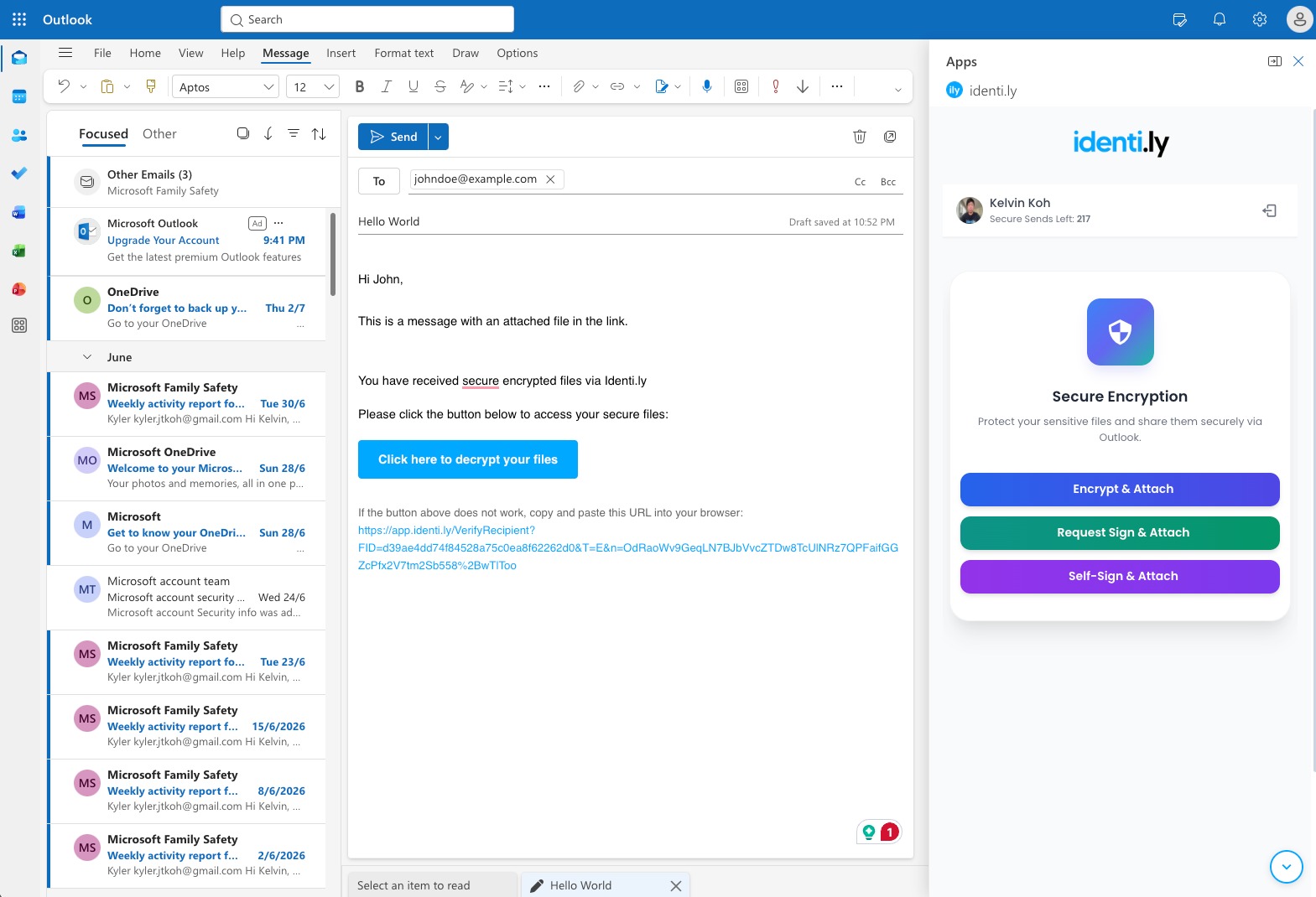 identi.ly add-in inside Microsoft Outlook